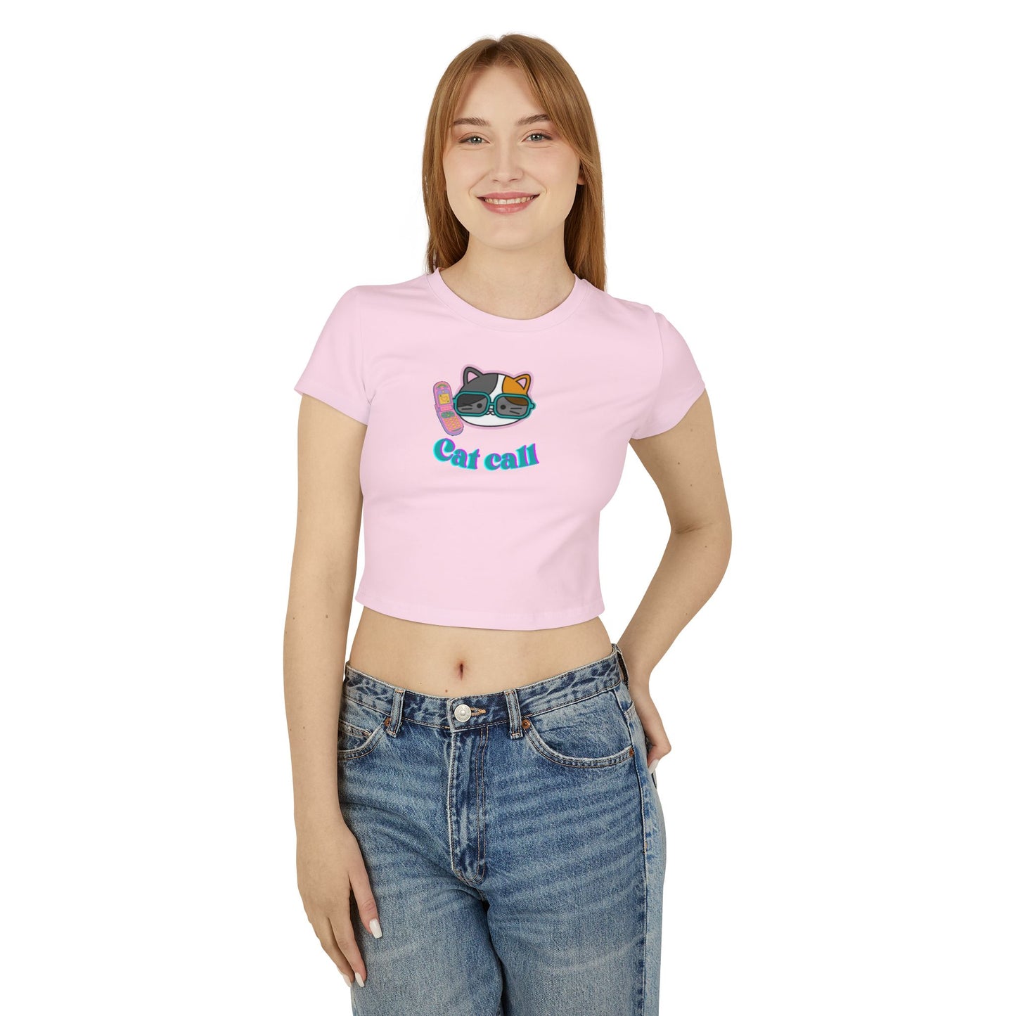 Cute Cat Call Women's Baby Tee - Fun Graphic Top for Animal Lovers