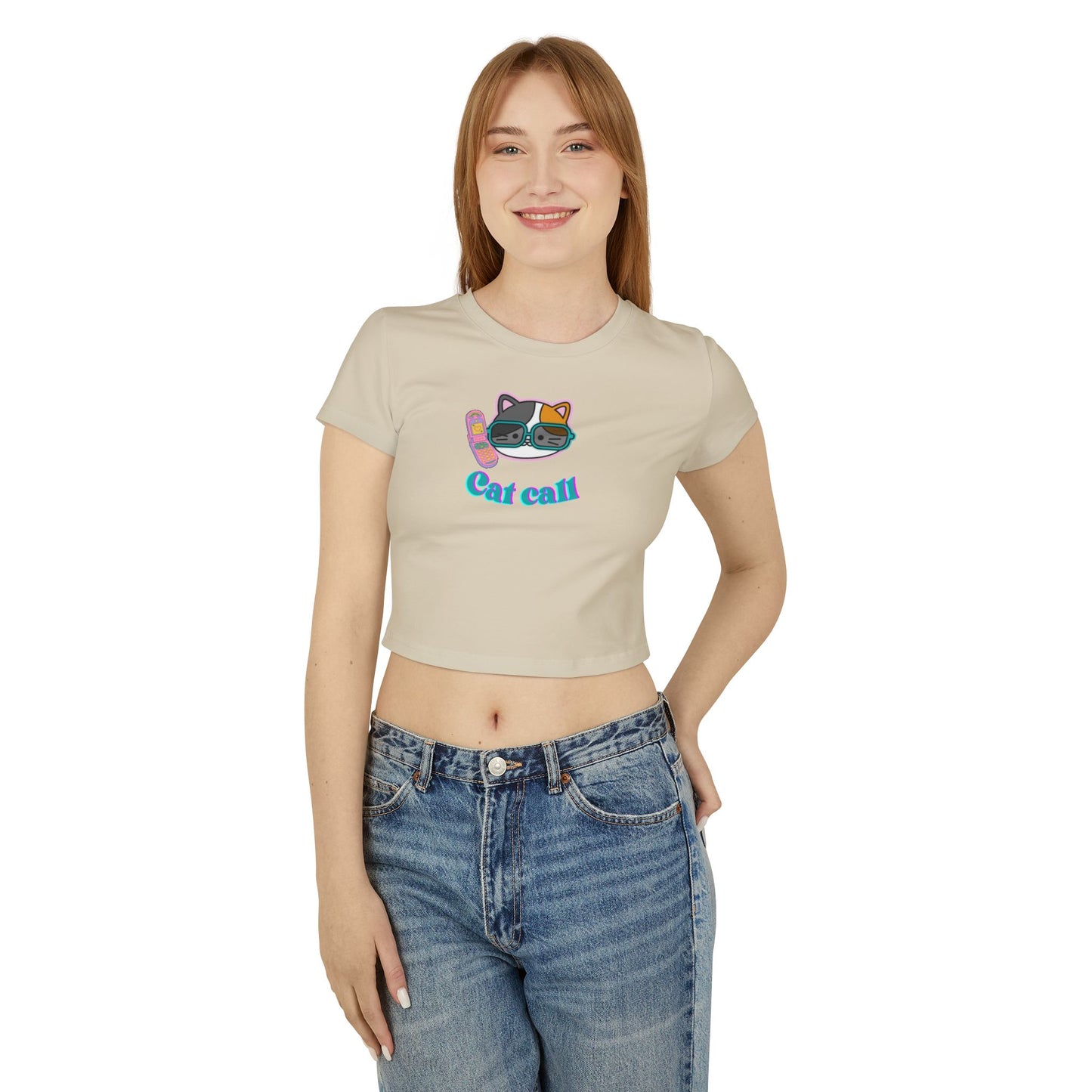 Cute Cat Call Women's Baby Tee - Fun Graphic Top for Animal Lovers